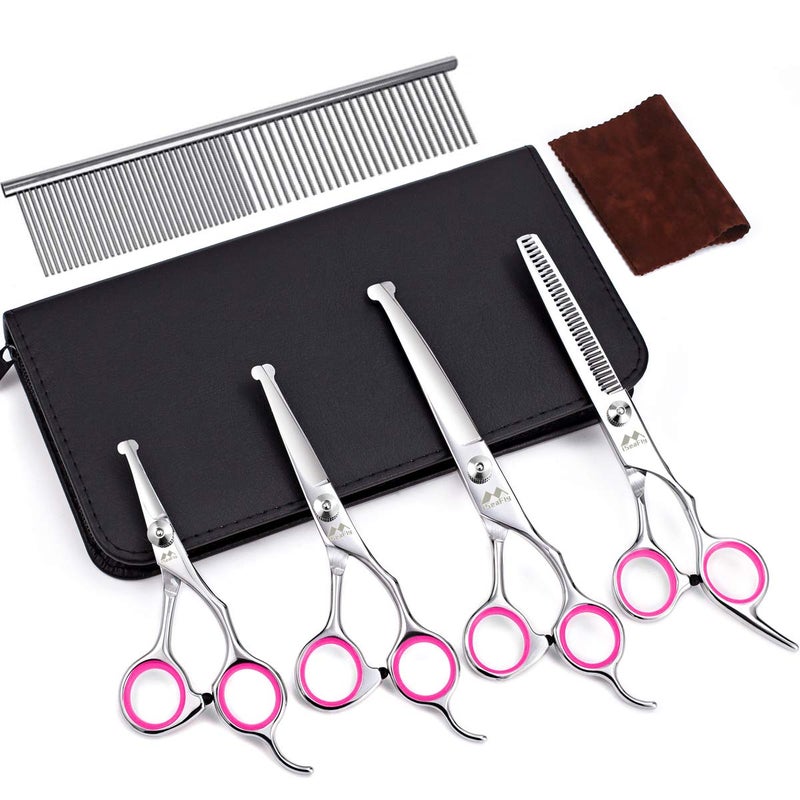 iSeaFly Dog Grooming Kit with Round Tip, 6 in 1 Cat Dog Grooming Scissors, Stainless Steel Pet Grooming Shears for Full Body, Face, Nose, Ear and Paw (pink) - Image 2